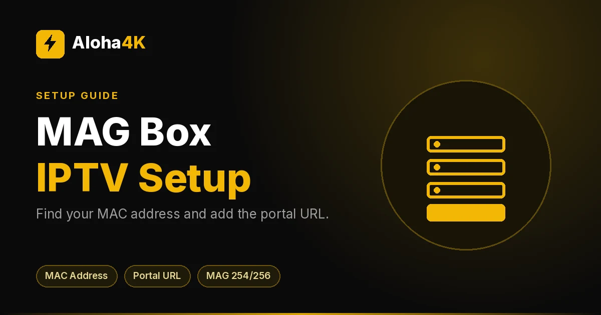 Set-top box next to a TV showing a portal settings screen for IPTV setup