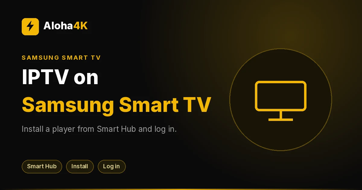 Samsung-style Smart TV in a living room displaying an IPTV channel guide